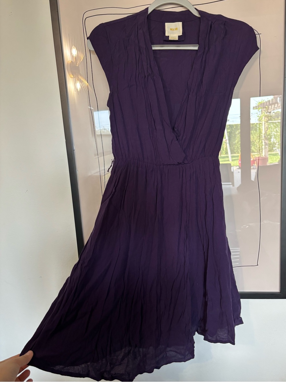 Anthropologie Velvet by Graham & Spencer Purple Cap Sleeve Wrap Dress
